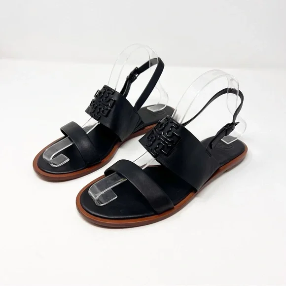 [Tory Burch] Classic Black Leather Logo Sandals